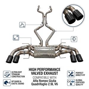 ท่อไอเสียแบบ Catback รุ่น Vortex SS304 พร้อมวาล์วและปลายท่อสีดำแบบ Quad สำหรับ Alfa Romeo Giulia Quadrifoglio 2.9L V6 ปี 2017-2024 ชุดดัดแปลงแบบ Bolt-On - Product Image 1