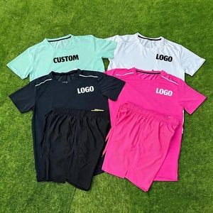 Set <span class=keywords><strong>di</strong></span> T-Shirt e Pantaloncini Sportivi da Uomo all'Ingrosso, 100% Poliestere, Asciugatura Rapida, Anti-Restringimento, Logo Stampato, Traspirante, per Corsa e Calcio - Product Image 1