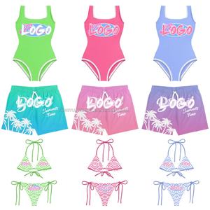 Conjunto de Bikini de Satén Nuevo de Fábrica 2024, Bragas con Volantes, Logotipo Impreso Completo, Diseño Floral Personalizado, Bikini para Mujer - Product Image 4