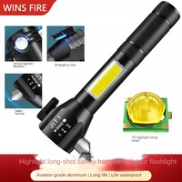 Marteau de sécurité transfrontalier T6 lampe de poche à lumière forte Zoom longue portée avertissement rouge auto-défense montée sur véhicule d'urgence L