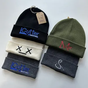 Winter Wool Hat Beanie Manufacturers Premium Merino Wool Rib Knit Winter Beani Hats Toques With Custom Logo Leather Patch