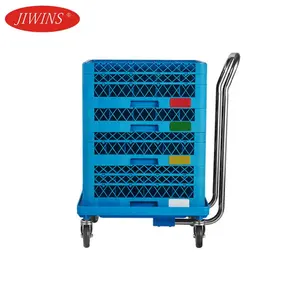Jiwins Commercial Plastic Dishwasher Dish Tray Dolly Storage Glass Rack Trolley For Hotel Restaurant