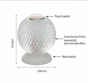 Lampe de chevet sans fil tactile en verre cristal haut de gamme, style luxe léger, veilleuse d'ambiance, ornement décoratif pour commode - Product Image 3