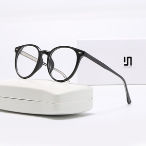 Monturas de gafas redondas Tr90 para hombre, montura completa, protección contra luz azul, lentes planas, color negro, diseño ultraligero - Product Image 3