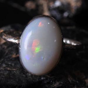 Australian Solid <b>Opal</b> 11x8mm Bezel Setting Wedding <b>Ring</b>-<b>Silver</b>-October Birthstone-5US Size-Handmade Jewelry Gift - Product Image 1