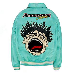 Chaqueta de Aviador de Cuero de Cordero con Bordado, Estampado y Relieve Personalizados para Hombre, Fabricante de Ropa Urbana OEM, Tallas Grandes - Product Image 2