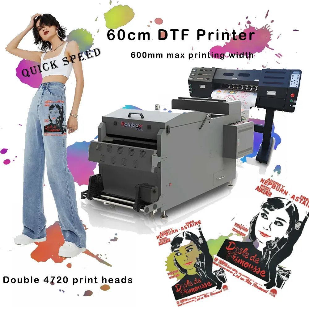double head dtf printer machine heat transfer pet film t-shirt printer xp600 dtf printer 60cm with shaking powder machine