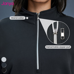 Janya, sudaderas de manga larga <span class=keywords><strong>con</strong></span> cuello levantado grueso y suelto informal de alta calidad, jersey de <span class=keywords><strong>media</strong></span> <span class=keywords><strong>cremallera</strong></span> para <span class=keywords><strong>mujer</strong></span>, <span class=keywords><strong>sudadera</strong></span> de lana - Product Image 3