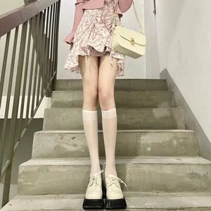 Women's Mid Calf Stockings Thin Solid Color Anti Snagging Non Slip Skin Tone Black White JK Style For Youth - Product Image 4