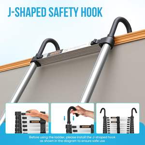 Échelle télescopique en aluminium avec <span class=keywords><strong>crochet</strong></span>. Conception pliable. Convient aux camping-cars/aux toits. - Product Image 6