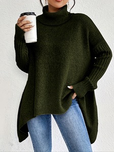 Suéter de Punto Grueso de Cuello Alto y Hombros Caídos, Holgado y Casual para Mujer, Otoño/Invierno - Product Image 3