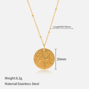 Collier en acier inoxydable plaqué or 18 carats avec pendentif pièce de monnaie signe <span class=keywords><strong>du</strong></span> zodiaque 12 constellations pour femme - Vente en gros de bijoux fantaisie - Product Image 4