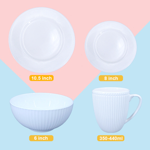 De nuevo la vajilla de porcelana 16 pcs en relieve blanco juegos de cena juego de vajilla de cerámica de cena de conjuntos platos <span class=keywords><strong>loza</strong></span> vajilla - Product Image 2