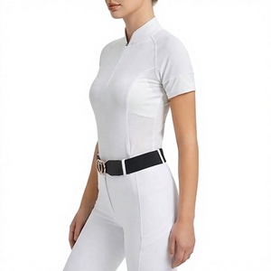 Haut de sport équestre pour femme à demi-zip, manches courtes, couleur unie, séchage rapide, coupe ajustée, fermeture éclair - Product Image 1