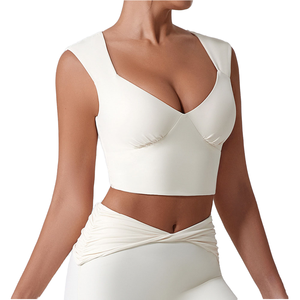 Débardeur de yoga blanc sans coutures à col en V profond pour femme, coupe régulière, en Spandex et Polyester - Product Image 1