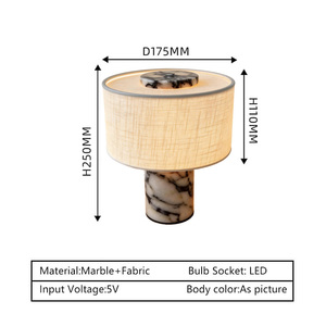 <span class=keywords><strong>Lampe</strong></span> de <span class=keywords><strong>table</strong></span> en marbre de luxe avec abat-jour en tissu |   <span class=keywords><strong>Lampe</strong></span> de chevet décorative moderne pour salon et chambre à coucher - Product Image 2
