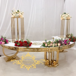 Tavolo da pranzo in acciaio inox <span class=keywords><strong>luna</strong></span> mezza rotonda tavoli di nozze dorati sposa e sposo mobili per matrimonio - Product Image 3