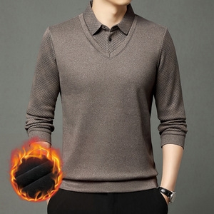 Maglione da Uomo con Fodera in Pile, Finto Due Pezzi, Maniche Lunghe, Colletto Rovesciato, Stile Business Casual, Caldo per Autunno e Inverno - Product Image 3