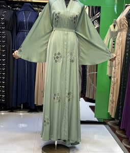 Best Wholesale Umbrella Abaya Stone Work Handmade Sequined Arabic Dubai Style Full Flare Nida Fabric Evening Party Dress - Product Image 6