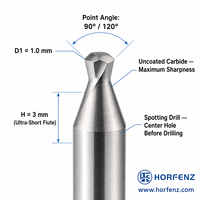 HORFENZ DCC326 Broca de centrado de carburo de 1.0 mm 90° °   120 °   Broca de centrado sin recubrimiento D0.10-D10mm para cobre, aluminio y FR4