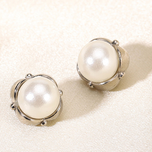 11.5mm fantasia oro placcatura <span class=keywords><strong>argento</strong></span> colore bianco con gambo rotondo in lega di plastica perla camicia abito gonna bottoni - Product Image 4