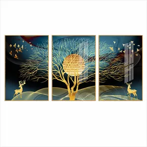 Klasik soyut ağaç Elk kuş kristal porselen manzara resimleri dekoratif duvar sanat oturma odası ve yatak odası için