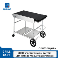 Chariot de préparation BBQ robuste en acier inoxydable Pinniu avec étagère de rangement pour grillades et crochets - Utilisation extérieure pour barbecue au charbon de bois