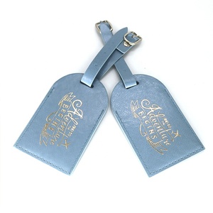 Etiquetas de equipaje de viaje de cuero PU azul, logotipo de lujo, lámina dorada, lujo, precio de fábrica, venta al por mayor - Product Image 4