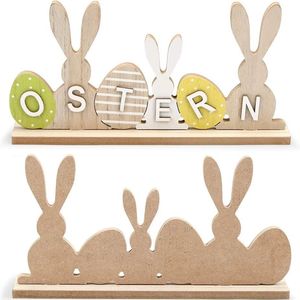 Hot Selling Wooden <b>Easter</b> Ornaments Egg And Rabbit Wooden Desktop Decorations For Home - Product Image 3