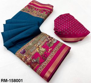 Chanderi lin Saree Kalamkari impression tissage bordure ethnique Style indien bas prix taille libre tenue de fête pour les filles spécial - Product Image 6