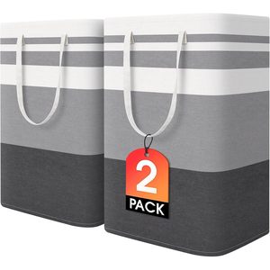 2 Pack Large Collapsible Laundry <b>Baskets</b> 75L Grey <b>Rectangular</b> Waterproof Freestanding Clothes Organizer - Product Image 1