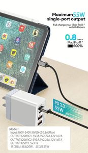 UK EU US AU <b>Plug</b> 2 USB-QC 3.0 2 <b>Type</b>-<b>C</b> Fast GAN Pd 55W Fast Charging 4 Ports Phone Chargers for Mobile Phones - Product Image 6