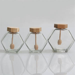 Vente directe d'usine bouteille de miel de qualité <span class=keywords><strong>alimentaire</strong></span> <span class=keywords><strong>vide</strong></span> verre hexagone pot de confiture avec louche - Product Image 2