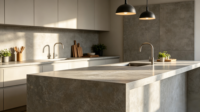 Nouvelle dalle de pierre de quartz à l'aspect marbre moderne avec veinage naturel pour une décoration intérieure élégante, plateau de table en pierre technique de luxe