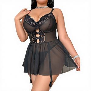 Brian Stock 2025 Nouvelle Nuisette Grande Taille en Dentelle Transparente à Trous, Jupe de Nuit pour Femme Ronde, Écologique et Respirante - Product Image 4