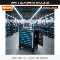 Armoire à outils mobile intelligente en acier, 8 tiroirs, avec serrure de sécurité numérique, éclairage LED intégré, porte-cintres et compartiment latéral, OEM