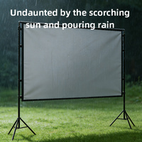 Écran de projection 16:9 avec double support trépied extérieur, grille blanche anti-lumière 4K, support mobile portable pour projecteur HD