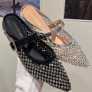 <b>Top</b> Sale <b>Rhinestone</b> Decoration <b>Mesh</b> Upper Summer Flat Sandals Comfortable Flat <b>Mesh</b> Party Flat Women Slippers - Product Image 1