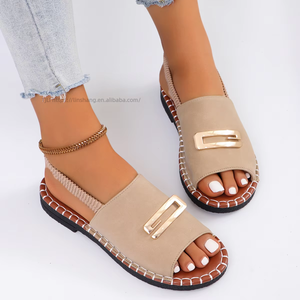 Factory Wholesale New Flat Sandals Women Cloth Elastic Metal Decoration Large Size <b>Shoes</b> - Product Image 4