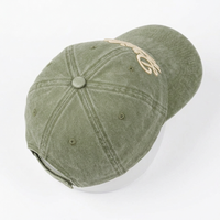 Gorra de Béisbol Deportiva Curva de Algodón Lavado sin Estructura de 6 Paneles con Logotipo Personalizado al por Mayor, Bordado 3D Hinchado, Estilo Vintage Verde Oliva para Papá