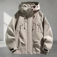 Blouson bomber unisexe noir imperméable teinté, style streetwear, fermeture éclair, 100% polyester, softshell, à capuche, anti-UV, pour la randonnée, le camping en hiver