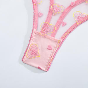 Set Bra dan celana dalam seksi 3 potong Lingerie seksi tembus pandang jaring kualitas tinggi Lingerie hati hadiah Hari Valentine Wanita - Product Image 6