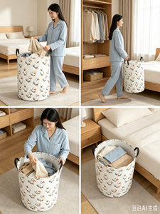 Cesto Portabiancheria in Cotone con Stampa Anatra Bianca, Cesto Portaoggetti Pieghevole in Tessuto con Manici Neri <span class=keywords><strong>per</strong></span> Camera da Letto, Bagno, Giocattoli, Vestiti - Product Image 5