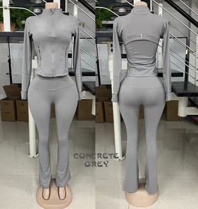 Kledingset met eigen logo: Gymkleding, yogakleding, activewear, workout sets, fitnesskleding voor dames, 2-delig jack en wijde broek, matchende set, casual dameskleding - Product Image 5