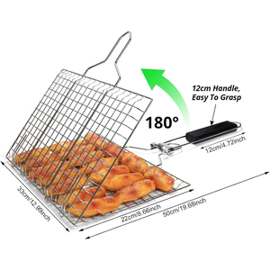 High Quality Portable Stainless Steel <b>BBQ</b> Grilling Basket Long Handle Metal Tool Set - Product Image 2