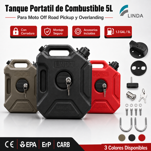 Linda Réservoir de Carburant Portable <span class=keywords><strong>5L</strong></span> avec Serrure pour Moto Tout-Terrain <span class=keywords><strong>Bidon</strong></span> d'Essence Auxiliaire avec Accessoires de Montage - Product Image 1