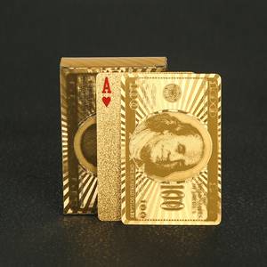 Hoogwaardige dollar-patroon PET gouden folie speelkaarten, elegante waterbestendige pokerkaarten voor exclusieve spelplezier - Product Image 1
