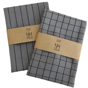 Linen Cotton Canvas Dinner Napkins Geometric Checkered Stripe Pattern Grid Checked Print 40*60cm Cloth Dinner Napkins