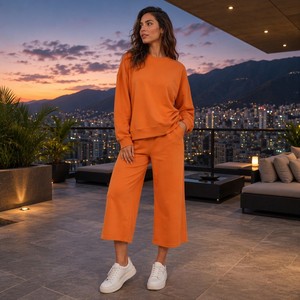 Conjunto de Ropa de Salón para Mujer, Marca Privada, con Logotipo Personalizado, Tejido Francés Grueso y Transpirable, Modelo Caracas Sunset, Tallas S-5XL, Venta al Por Mayor - Product Image 4