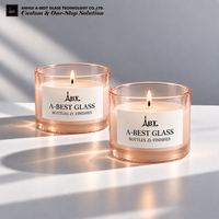 Ventes en gros de pots à bougies en verre, ambre jaune rose, 140 ml, forme cylindrique unique, courte, mate, luxueuse, fond épais